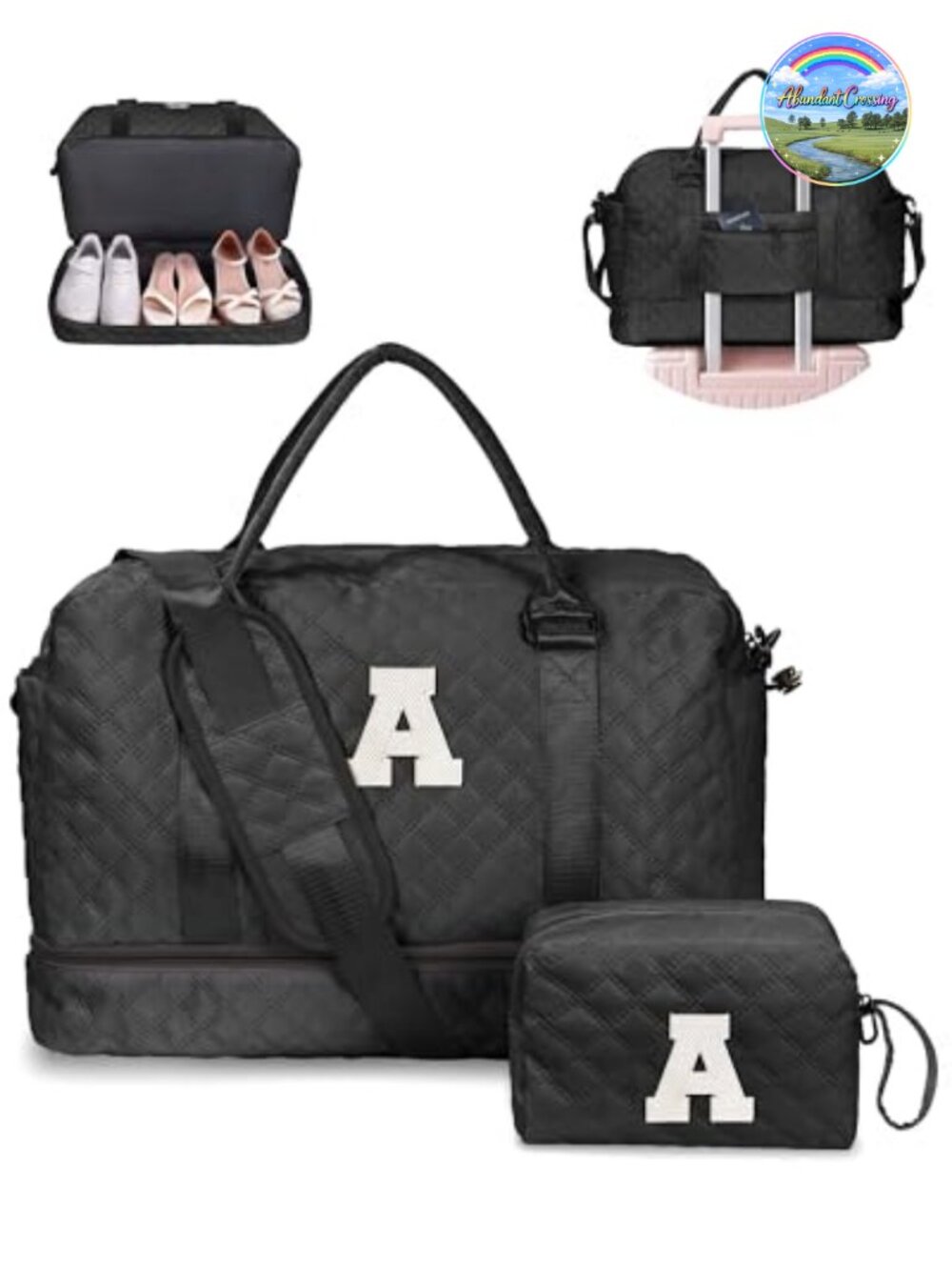 Personalized Initial Weekender Duffel Bag with Cosmetic Bag, Shoe Compartment,